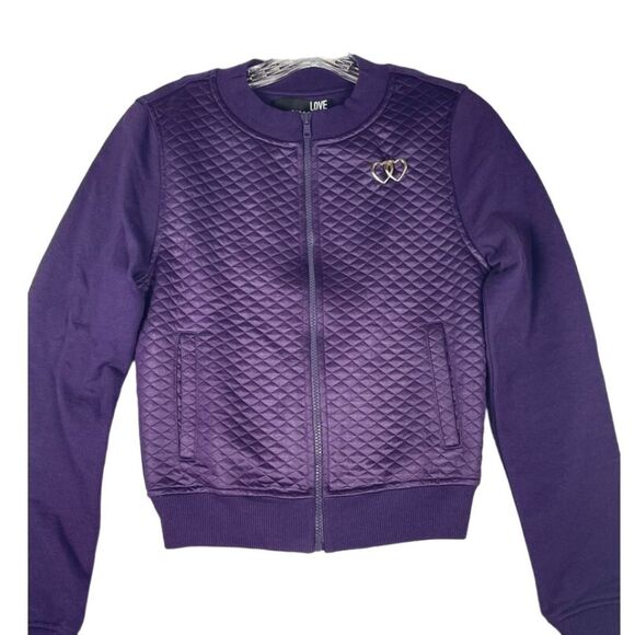 Love Moschino quilted jacket, women's size Medium,‎ purple with silver hardware - Picture 1 of 11